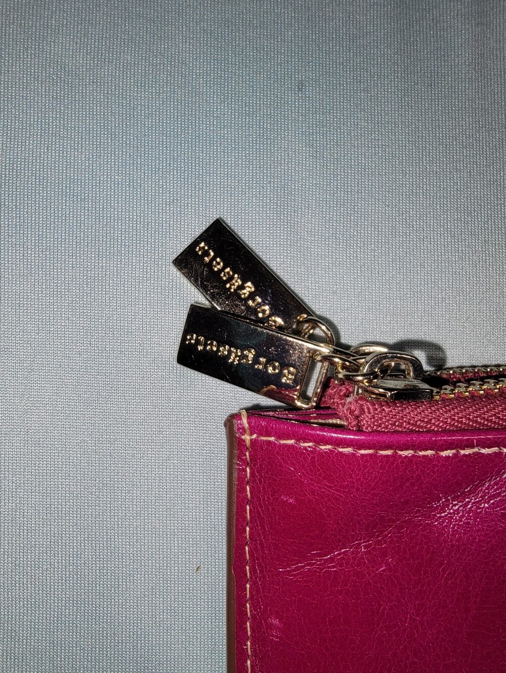 Handmade Borgasets Magenta Pink Leather Wallet with Navy Blue Snap Strap - Picture 4 of 9